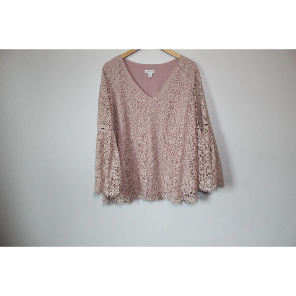 Sundance V-neck Bell Sleeve Charmant Lace Blouse Pink Women's Size Large H14078 - Picture 8 of 10